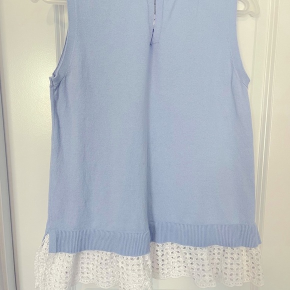 Loft periwinkle tank top with white eyelet bottom and neckline. Size S - Picture 2 of 3